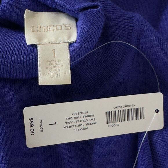 New Chico's Rachel Turtleneck Sweater Purple Twilight Women's Medium (Chico's 1) - Picture 6 of 8